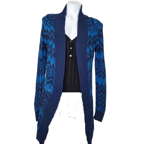 Missoni For Target Blue and Black Zig Zag Open Front Cardigan Size Medium - Picture 2 of 11